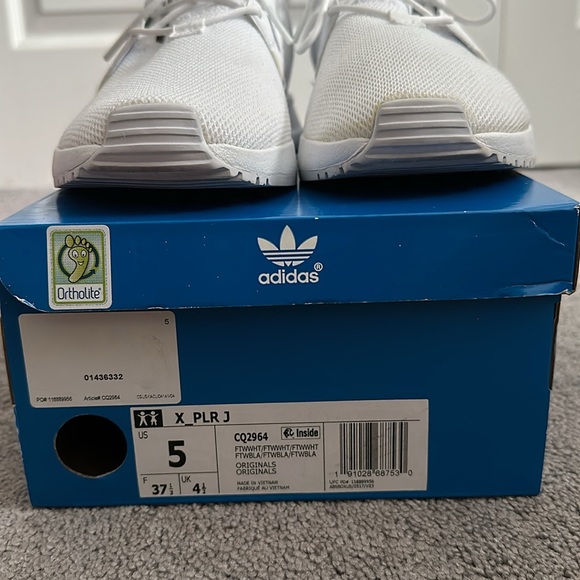 ALL WHITE ADIDAS X_PLR J SHOES w/ box (size 5Y or 7 women) - Picture 10 of 11